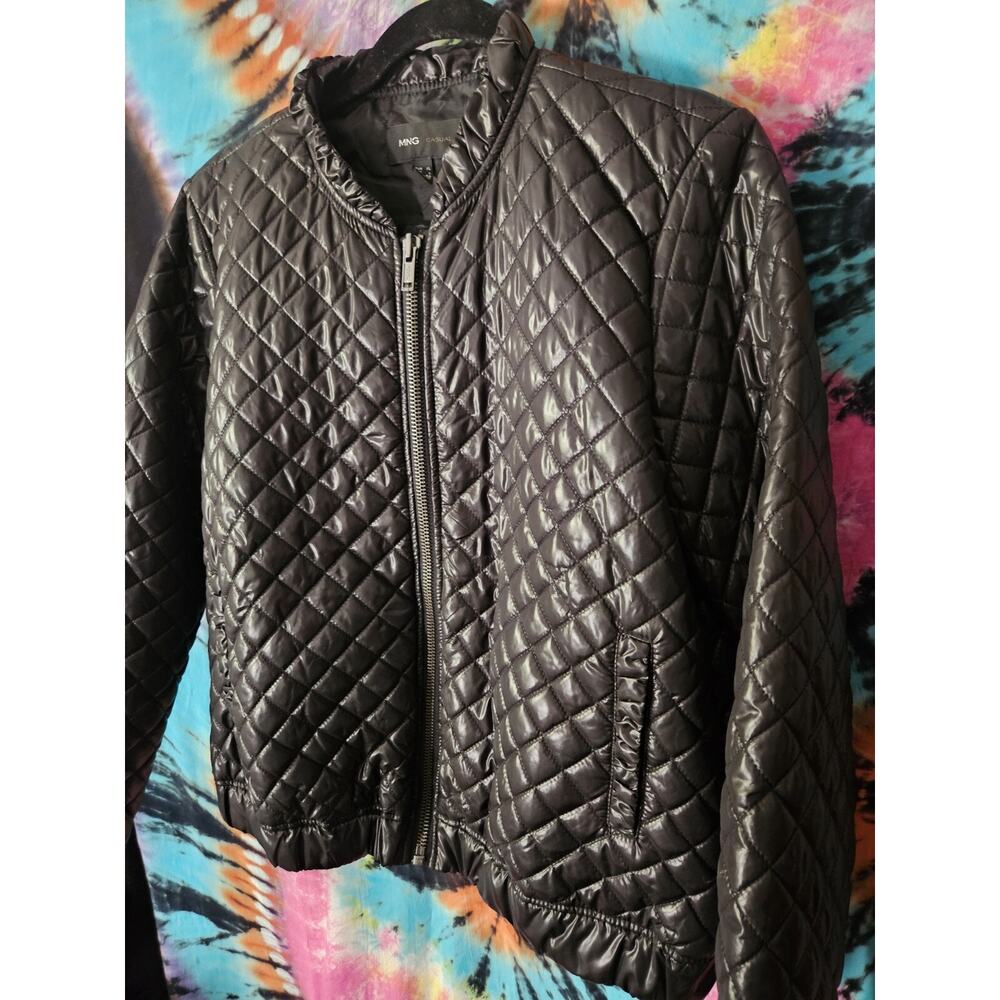 MNG Quited Cropped Bomber Full Zip Jacket Women Black Size XL NWT